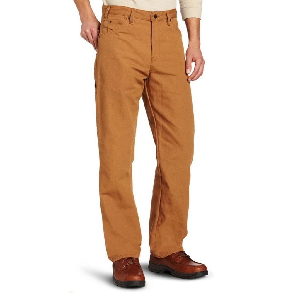 Dickies Men Relaxed Fit Straight Leg Duck Carpenter Jean Brown Workwear 38 x 30L